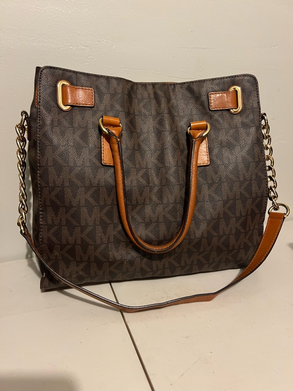 Michael Kors Brown Logo Tote with Tan Leather and Gold Hardware - Picture 6 of 13